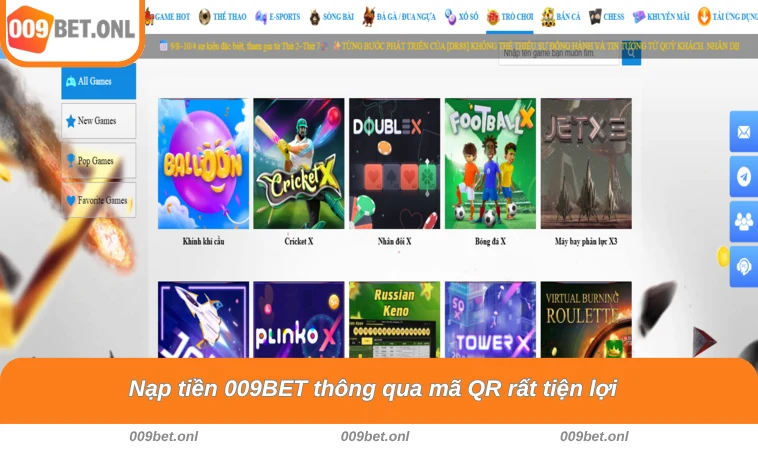 Nạp tiền 009BET thông qua mã QR rất tiện lợi